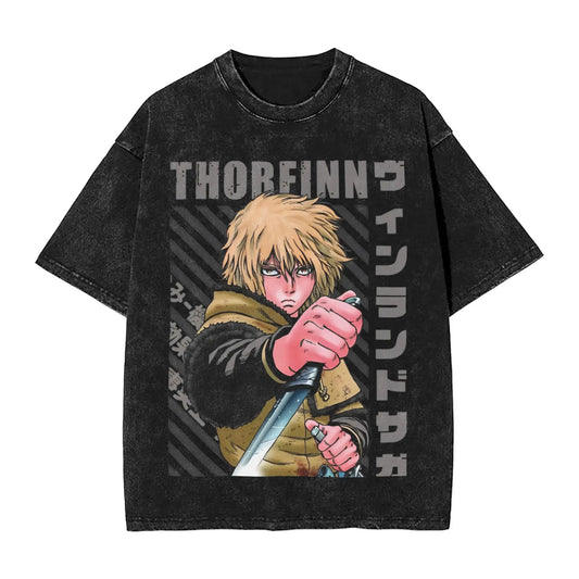 Vinland Saga: T Shirt Hip Hop Washed 100% Cotton Oversize T-Shirts  Streetwear Summer Tee Shirt