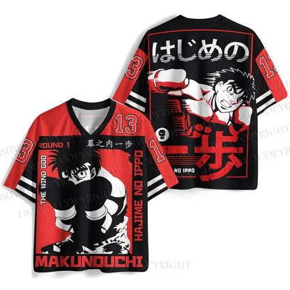 Hajime No Ippo:  Jersey Boxing Graphic Round 1 Label Short Sleeve Hajime No Ippo The Wind God Anime Casual Streetwear
