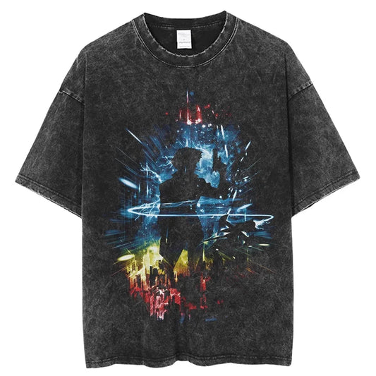 Cowboy Bebop: Vintage Washed T-Shirt Denim Harajuku Cotton Fashion Streetwear Neutral Top  Harajuku  Oversized T Shirt