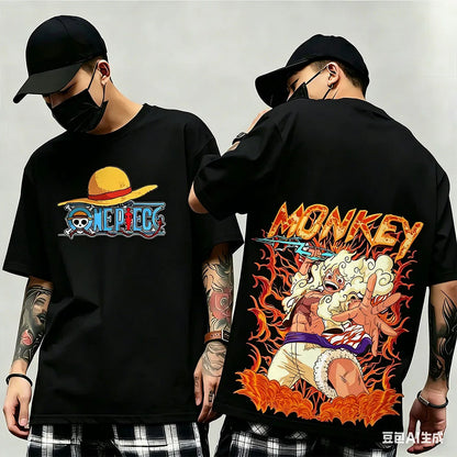 One Piece: Summer New Arrival: Pattern T-shirt, unisex, anime print, casual short-sleeved, fashionable streetwear top, Y2K style.