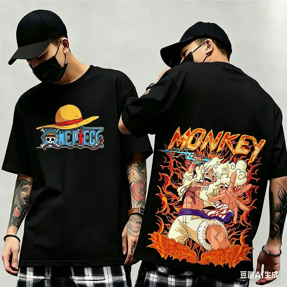 One Piece: Summer New Arrival: Pattern T-shirt, unisex, anime print, casual short-sleeved, fashionable streetwear top, Y2K style.