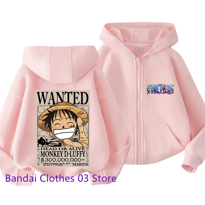 One Piece: (KIDS) Zipper Hoodie Cartoon Luffy Print Autumn/Winter Long-sleeved Sweatshirt Boys And Girl Casual Jacket Top