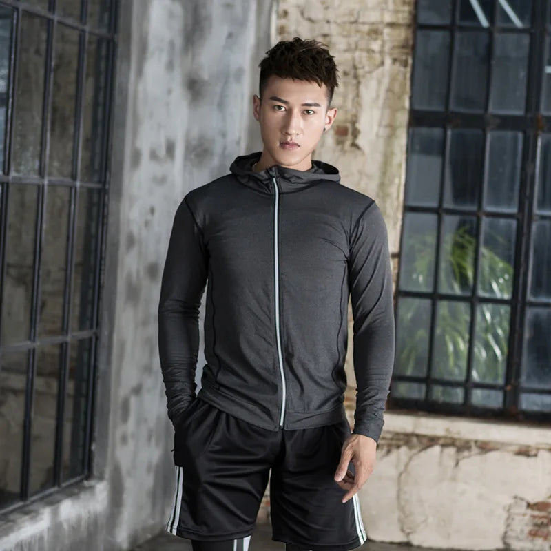 Baki: Print Fitness Running Jackets for Men Sports Athletic Hooded Coats Quick Dry Stretch Outwear Long Sleeve Zip Up Tops