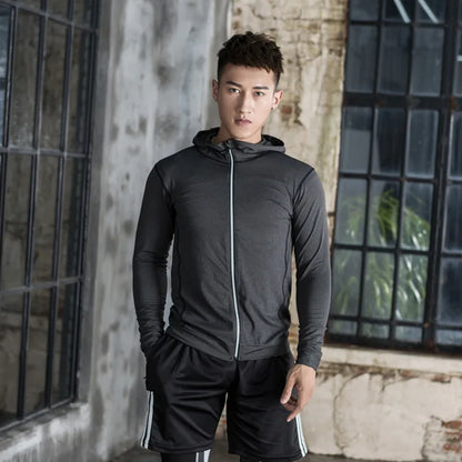Baki: Print Fitness Running Jackets for Men Sports Athletic Hooded Coats Quick Dry Stretch Outwear Long Sleeve Zip Up Tops