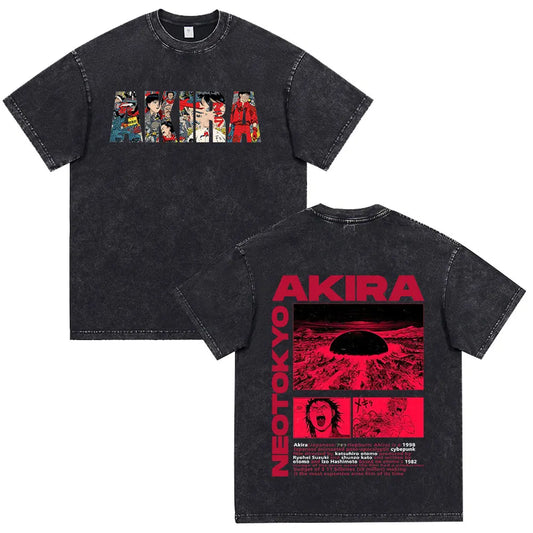 Akira: Washed Vintage T Shirt Science Fiction Cartoon Movie Shotaro Kaneda T-shirt Cotton Casual T-shirt