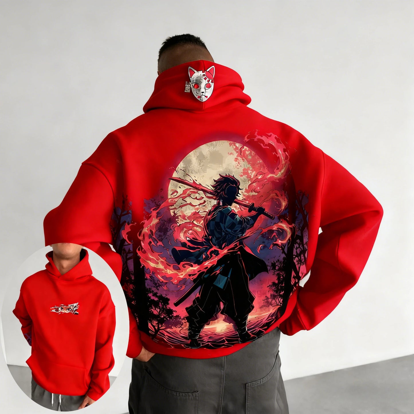 Demon Slayer: Men's Hoodie Sweatshirt Kamado Tanjirou Anime Spring Autumn and Winter Boy Warm Long-sleeved Parent-child Outfit