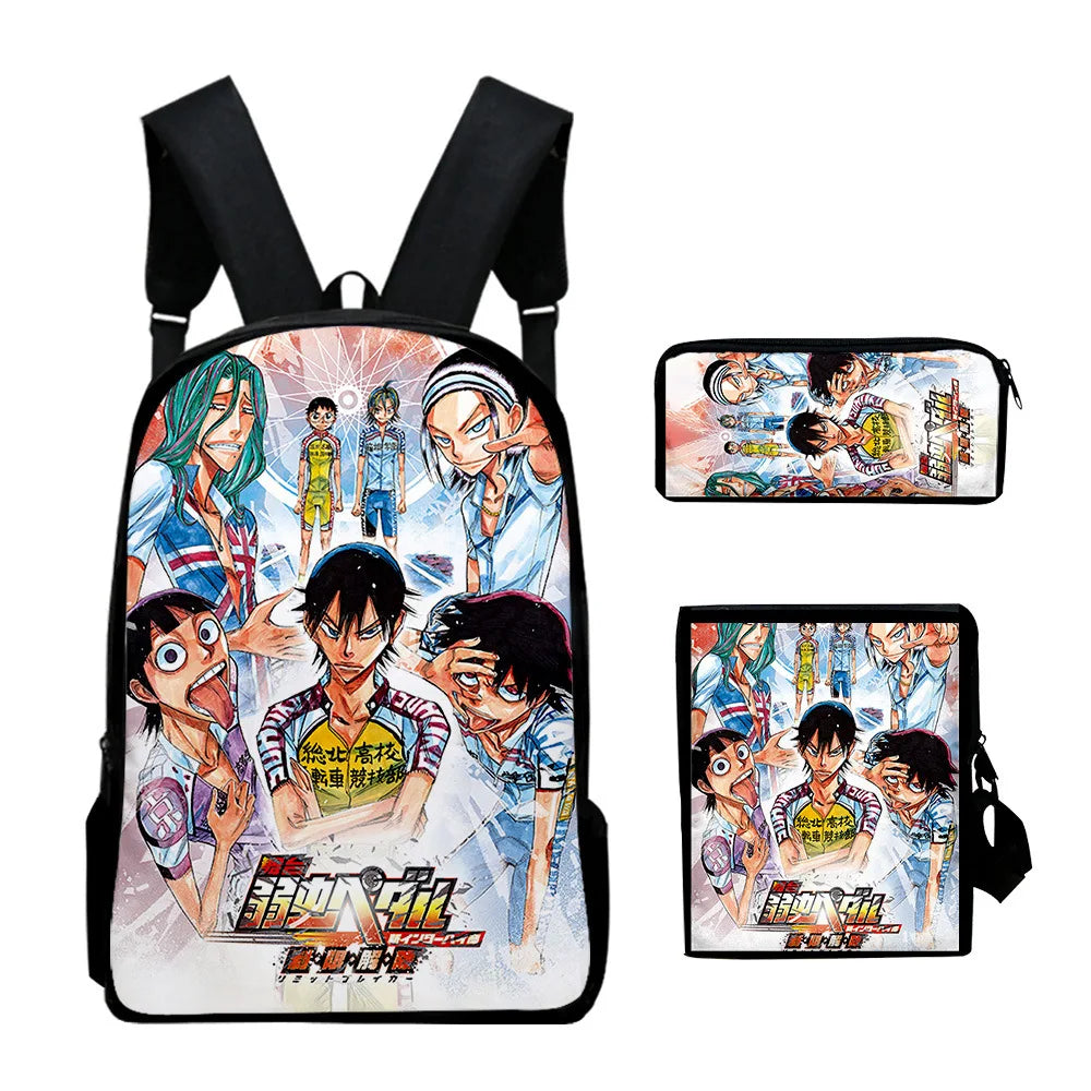 Yowamushi Pedal: Luxury Popular  3D Print 3pcs/Set pupil School Bags Laptop Daypack Backpack Inclined shoulder bag Pencil Case