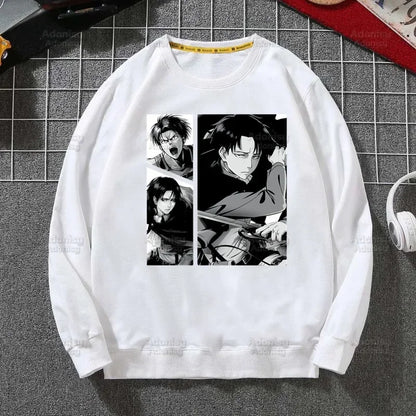 Anime Attack On Titan: Hoodies Autumn Hooded Sweatshirt Levi Ackerman Eye Men Hip Hop Hoodie Classic Hoody Pullover Tops white