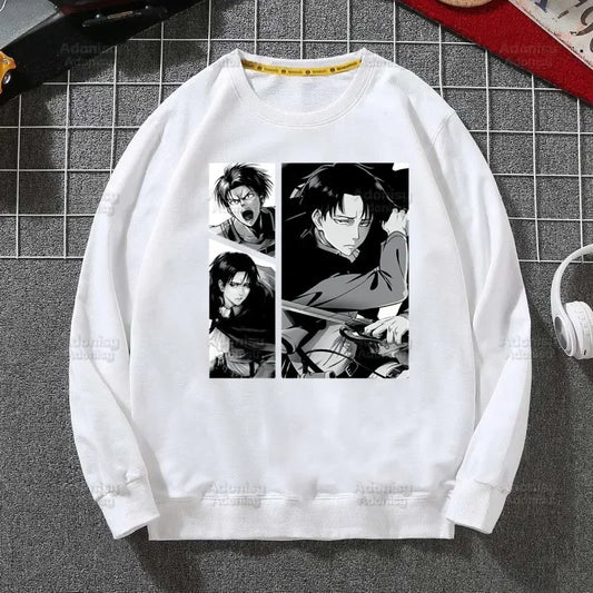 Anime Attack On Titan: Hoodies Autumn Hooded Sweatshirt Levi Ackerman Eye Men Hip Hop Hoodie Classic Hoody Pullover Tops white