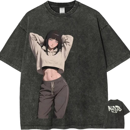 Naruto: Hinata Hyuga T Shirt Waifu Vintage Acid Wash Streetwear  Retro Anime Graphic Cotton Men Tees Top Clothing