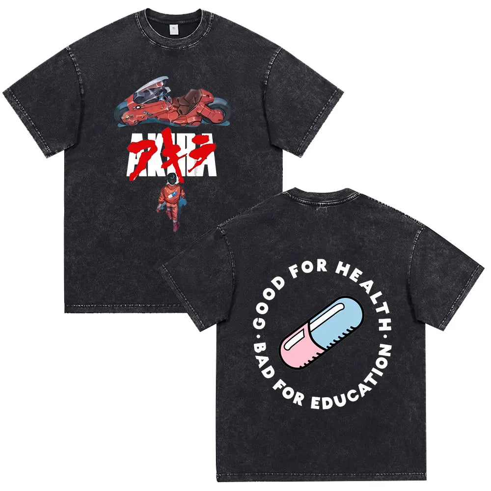 Akira: Washed Vintage T Shirt Science Fiction Cartoon Movie Shotaro Kaneda T-shirt Cotton Casual T-shirt