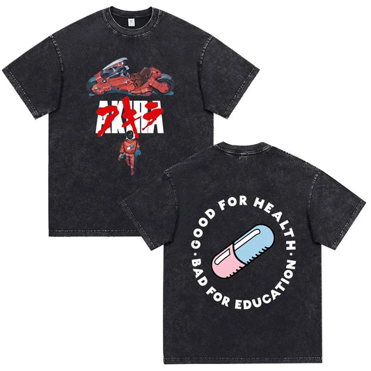 Akira: Washed Vintage T Shirt Science Fiction Cartoon Movie Shotaro Kaneda T-shirt Cotton Casual T-shirt
