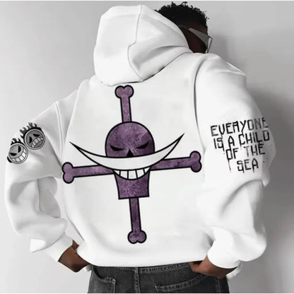 One Piece: White Beard Print Hoodie Autumn Cotton Men's and Women's Casual Loose Japanese Harajuku Parent-child Jumper Top