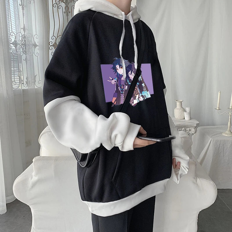 Genshin Impact: Harajuku Game Hoodies Men Xiao Mask Fangs Aesthetic Print Sweatshirt Long Winter Plus Size Streetwear Pullover