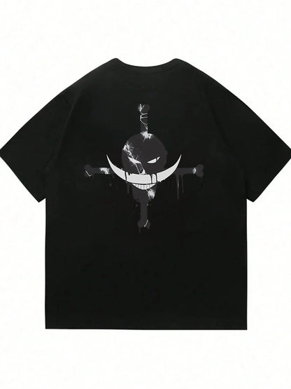 One Piece: Men's Fashion Portgas D. Ace Anime Print T-Shirt, Summer Trend, 100% Cotton, Casual Loose Short Sleeve