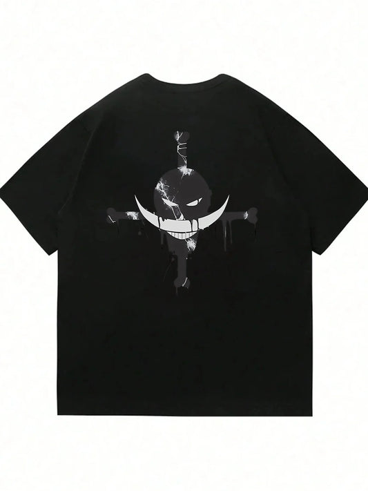 One Piece: Men's Fashion Portgas D. Ace Anime Print T-Shirt, Summer Trend, 100% Cotton, Casual Loose Short Sleeve