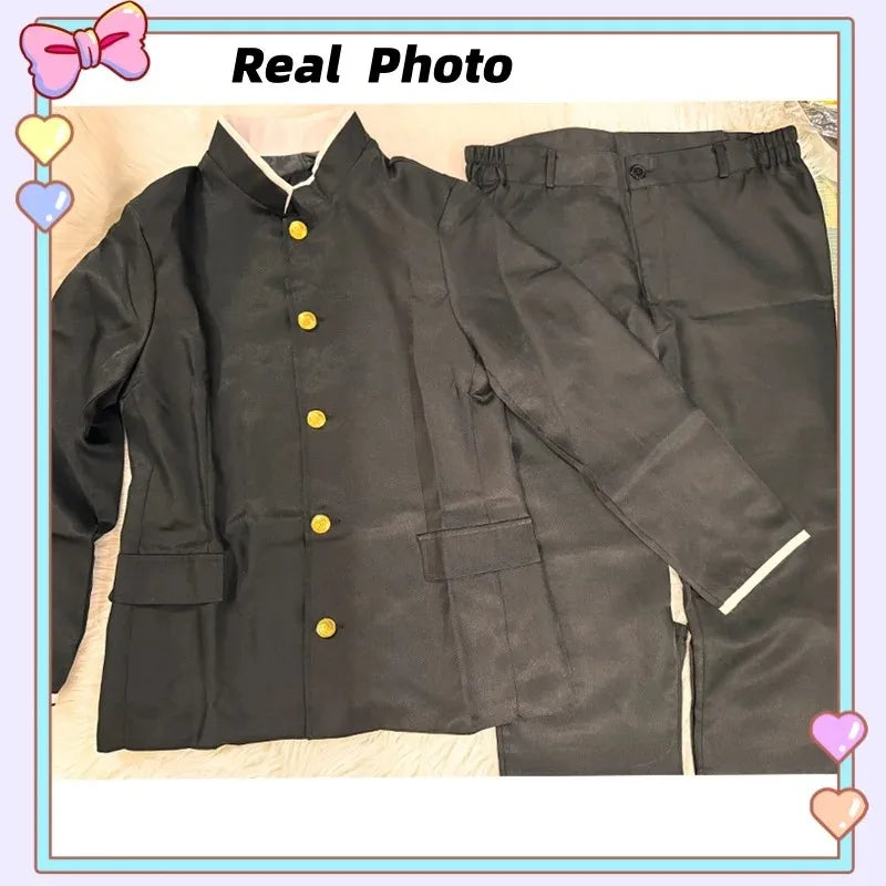 Dandadan: Ken Takakura Cosplay Costume Wig Anime Okarun School Uniform Black Jacket Pants Gakuran Glasses Halloween Party Men
