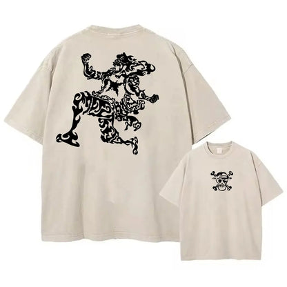 One Piece: Anime Print Washed T-shirt Men Hip Hop Streetwear Oversized Women Short Sleeved Graphic Tee Summer Harajuku Casual Top