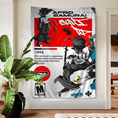 Afro Samurai:  Anime Tapestry Hippie Flower Wall Carpets Dorm Decor Cheap Hippie Wall Hanging