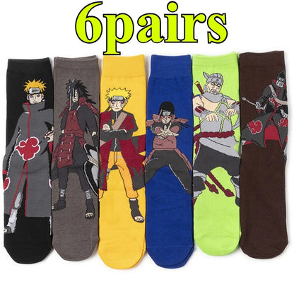 Naruto: 6 pairs of anime socks, anti slip grip socks, fitness Pilates hiking socks, bicycle socks, women's socks, back to school season