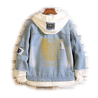 2023 Attack on Titan Jeans Jacket Scout Regiment Cosplay Denim Jacket Autumn Eren Jager Hooded Sweatshirt Outwear Coat