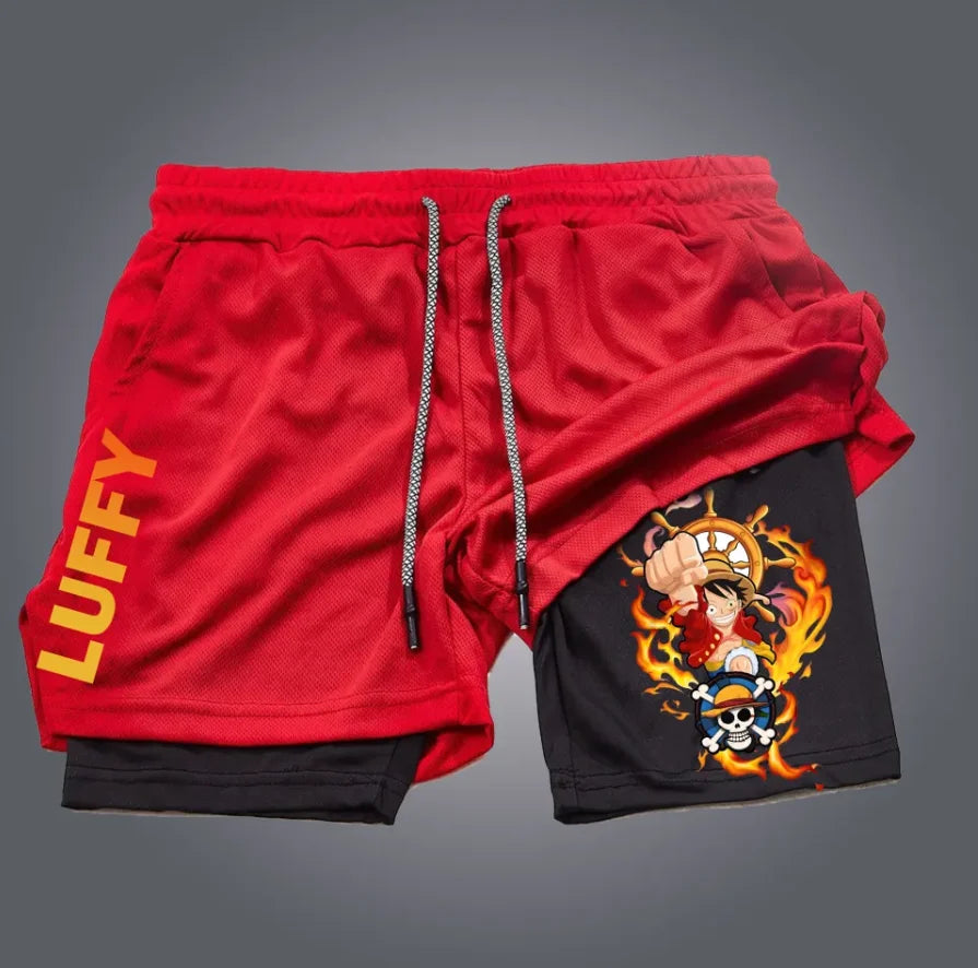 One Piece: official character printed shorts, retro Y2K anime beach shorts, quick-drying fabric, fitness and jogging