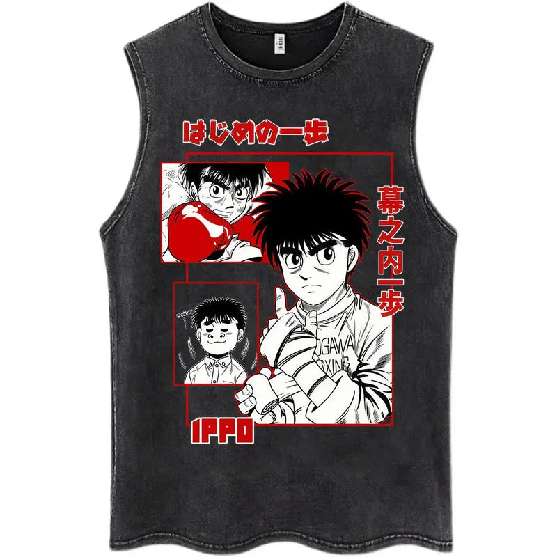 Hajime No Ippo: Kamogawa Boxing Gym Washed Tops Men Makunouchi Takamura KGB Oversized Cotton Sleeveless Male T Shirts