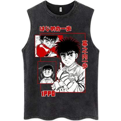Hajime No Ippo: Kamogawa Boxing Gym Washed Tops Men Makunouchi Takamura KGB Oversized Cotton Sleeveless Male T Shirts