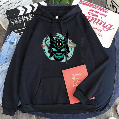 Genshin Impact: Xiao Mask Fangs Anime Print Zipper Hoodies Men Women Harajuku Fashion Long Sleeve Plus Size Zipper Jacket Coat