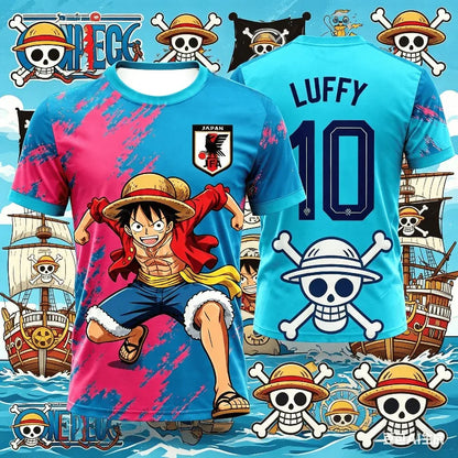 One Piece: Japan Luffy Football Jersey T-shirt Kids Football Special Jersey Kit Adult Men's Quick-Drying Sweatshirt