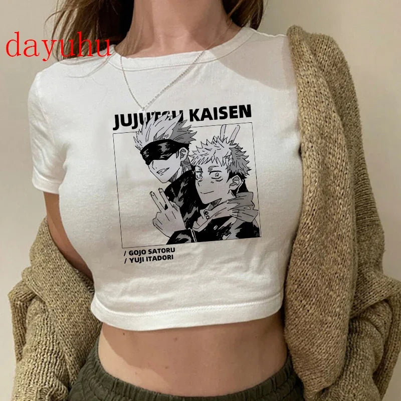 Jujutsu Kaisen: T Shirt Gojo Satoru Tops Yuji Itadori Cropped Tees T-shirt