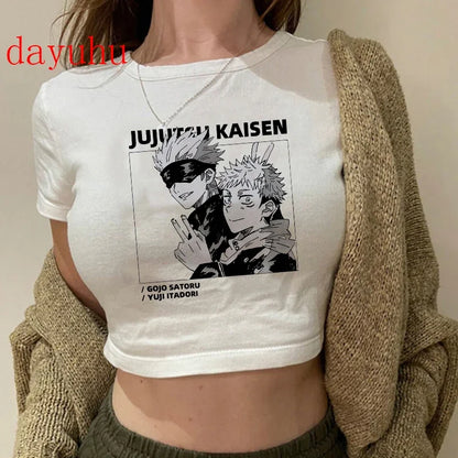 Jujutsu Kaisen: T Shirt Gojo Satoru Tops Yuji Itadori Cropped Tees T-shirt