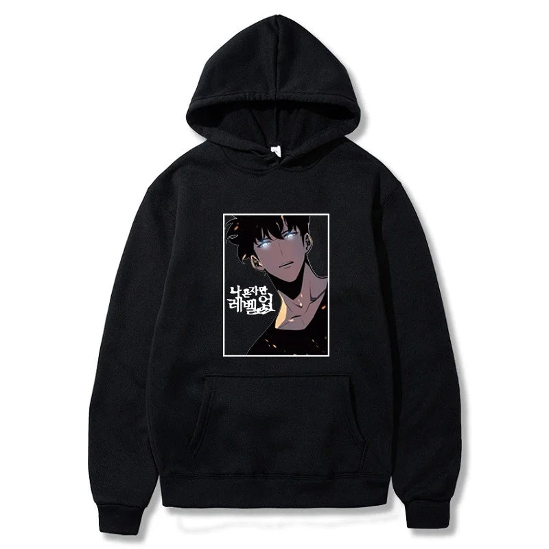 Solo Leveling: Hoodie Sung Jin Woo Printed Hooded Streetwears Winter Warm Fleece Sweatshirt Plus Size Pullover