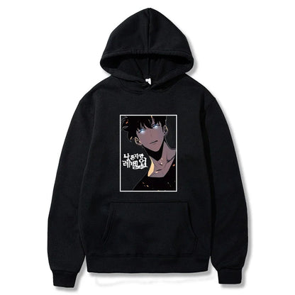 Solo Leveling: Hoodie Sung Jin Woo Printed Hooded Streetwears Winter Warm Fleece Sweatshirt Plus Size Pullover