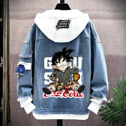 Dragon Ball: Vegeta Son Goku Gogeta Fashionable patchwork loose hooded spring and autumn denim jacket for boys handsome outfit