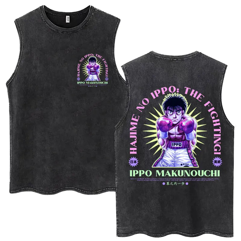 Hajime No Ippo: Kamogawa Boxing Gym Washed Tops Men Makunouchi Takamura KGB Oversized Cotton Sleeveless Male T Shirts