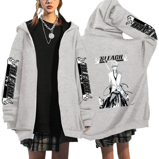 Bleach: Kurosaki Ichigo Printed Hooded Men Women Zip Up Hoodies Casual Loose Sweatshirt Harajuku Unisex Zipper Jacket