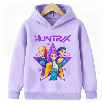 KPop Demon Hunters: Hoodie Kids Boys Girls Purple Warm Casual Loose Sweatshirt Children Fashion Streetwear Tops