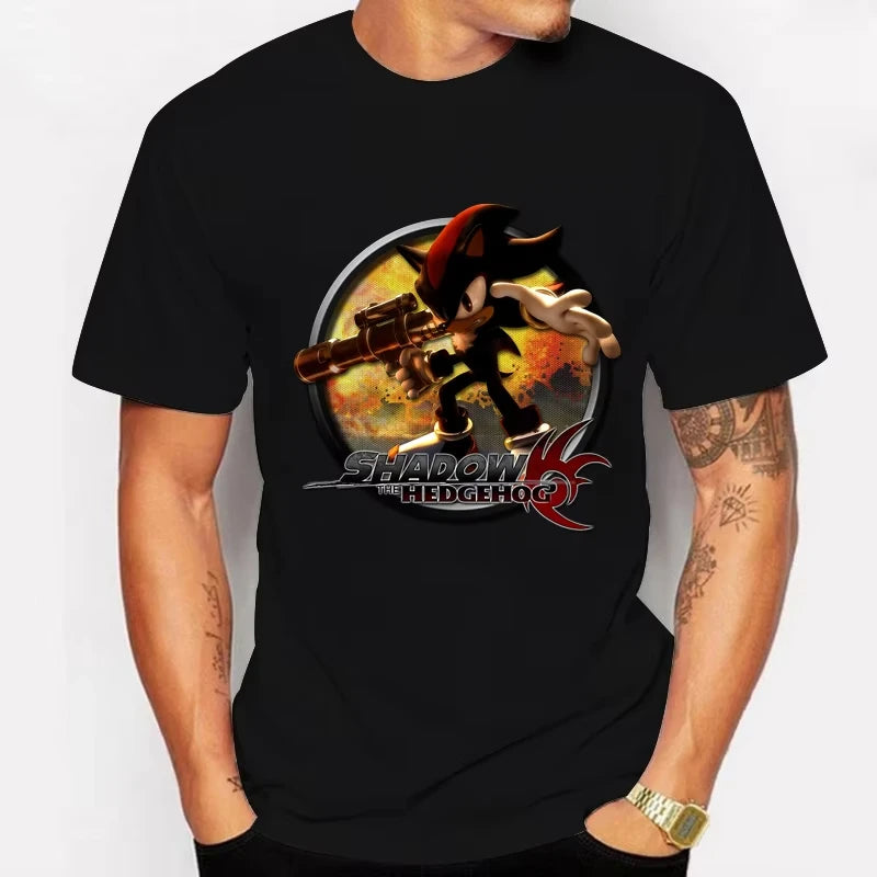Sonic The Hedgehog: Adult Cotton T-shirt Fashion Printed Top Anime Clothes Short Sleeve Clothing Shadow The Hedgehog