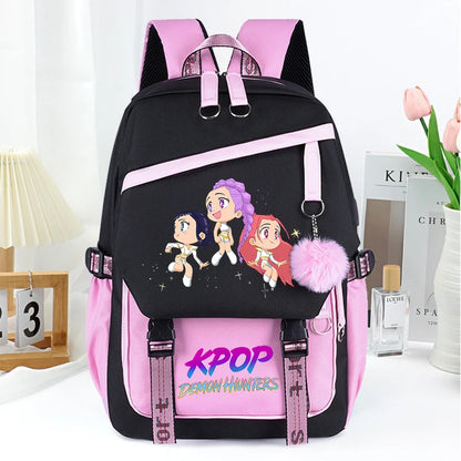 KPop Demon Hunters Fashion Backpack for Boys Girls Anime Cartoon Schoolbag Students Large Capacity Book Stationery Storage Bag