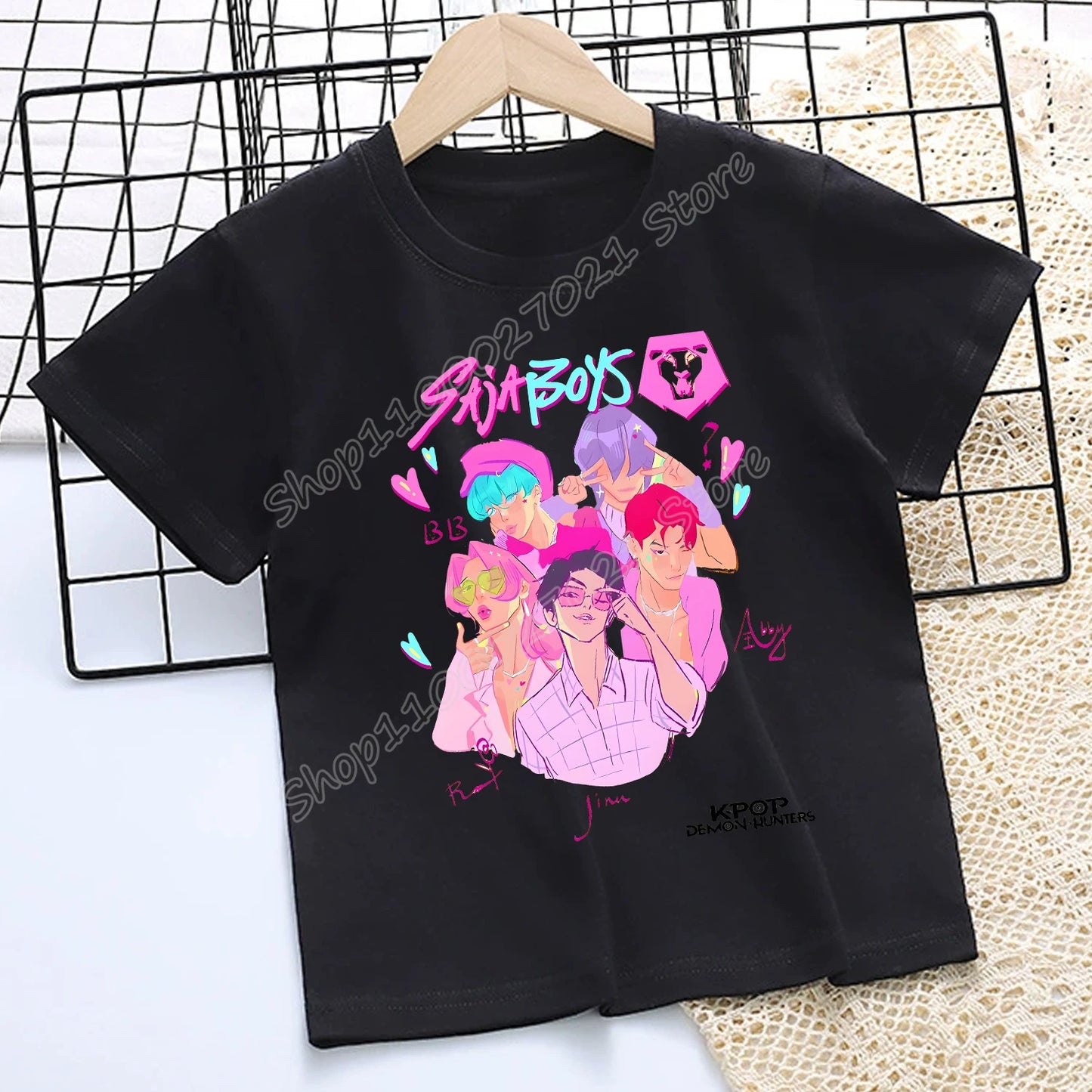 KPop Demon Hunters: T-shirt for Children Cartoon Black Tee Top Girls Round Collar Short Sleeve Clothes Kids Summer Clothing Gift