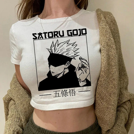 Jujutsu Kaisen: T Shirt Gojo Satoru Tops Yuji Itadori Cropped Tees T-shirt