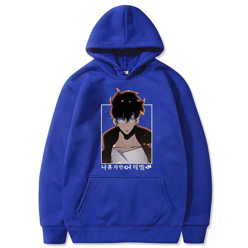 Solo Leveling: Hoodie Sung Jin Woo Printed Hooded Streetwears Winter Warm Fleece Sweatshirt Plus Size Pullover