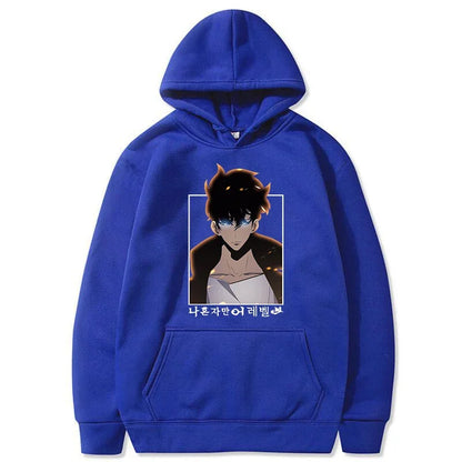 Solo Leveling: Hoodie Sung Jin Woo Printed Hooded Streetwears Winter Warm Fleece Sweatshirt Plus Size Pullover