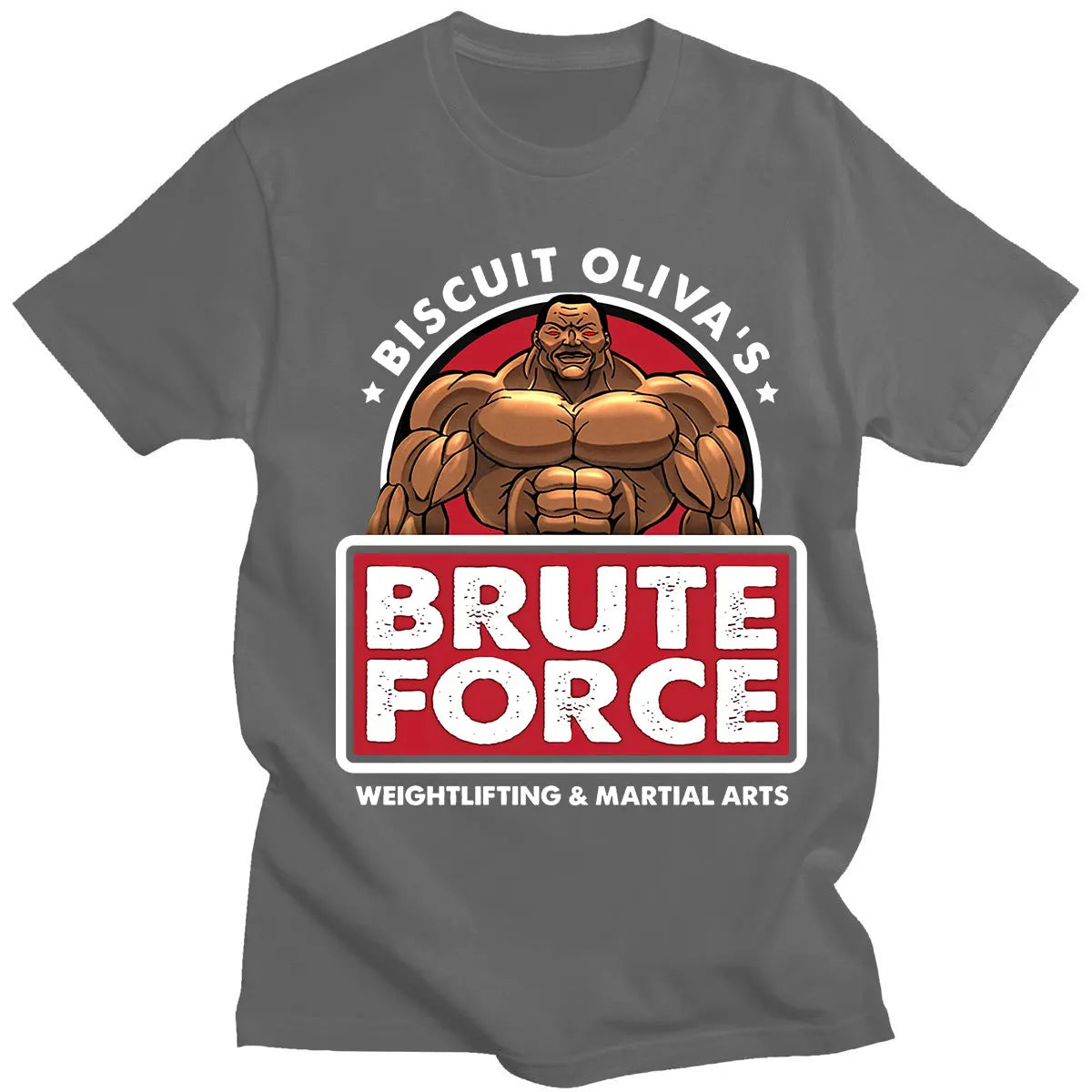 Baki: Biscuit Oliva Brute Force Newest TShirts Grappler Baki Hanma Yujiro Dou Manga Men Harajuku Fabric Streetwear Round Neck T Shirt