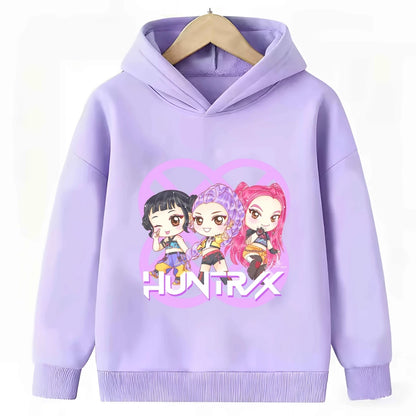 KPop Demon Hunters: Hoodie Kids Boys Girls Purple Warm Casual Loose Sweatshirt Children Fashion Streetwear Tops