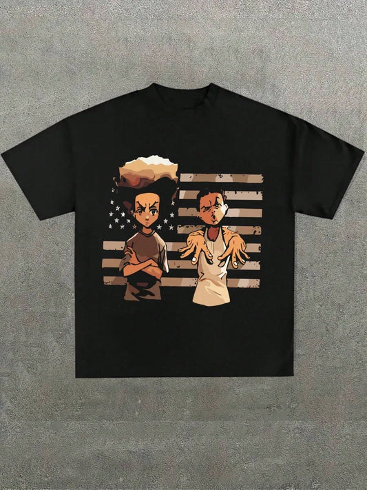 The Boondocks: Fashion Casual Printed T-Shirt Crew Neck Short Sleeve Cotton T-Shirt