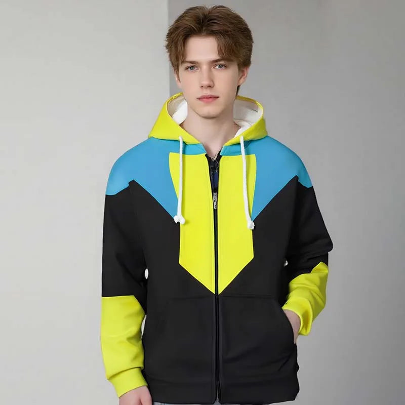 Invincible: Color Block Hoodies for Men Long Sleeve Pullover Sweatshirt with Pockets 3D Printed Casual Streetwear Zipper Jacket
