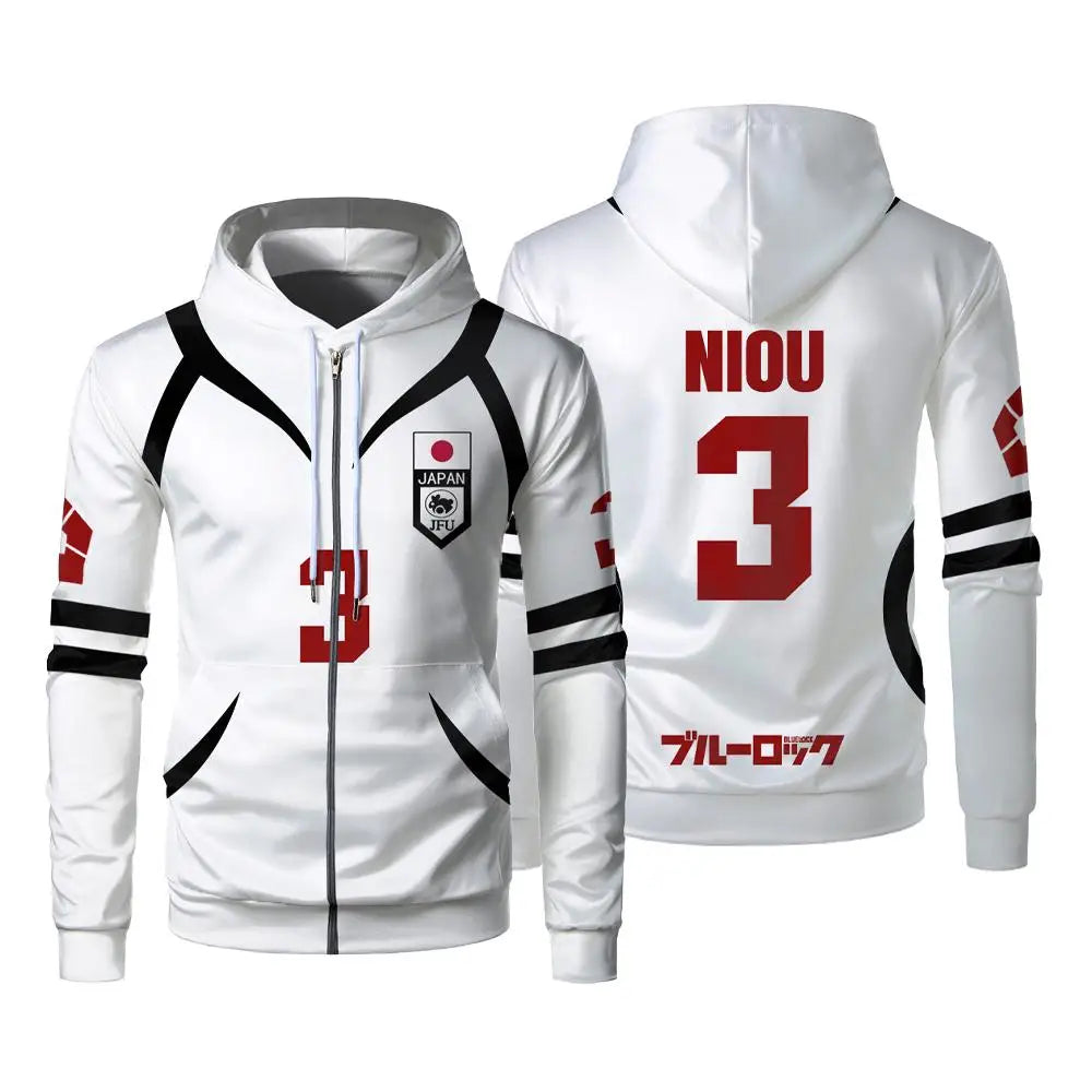 Blue Lock: U20 Team Zipper Hoodie Autumn Winter Street Trend Long Sleeve Coat Japanese Anime Sae Shidou Casual Sports Sweatshirt
