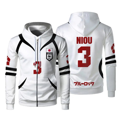 Blue Lock: U20 Team Zipper Hoodie Autumn Winter Street Trend Long Sleeve Coat Japanese Anime Sae Shidou Casual Sports Sweatshirt